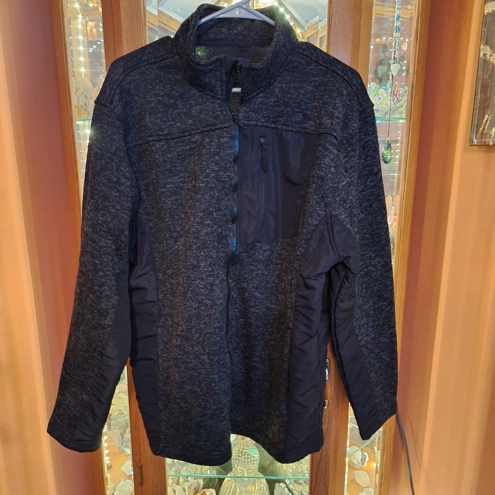 Men's Black Heather Polyester Nylon Zip Up Jacket Sz L